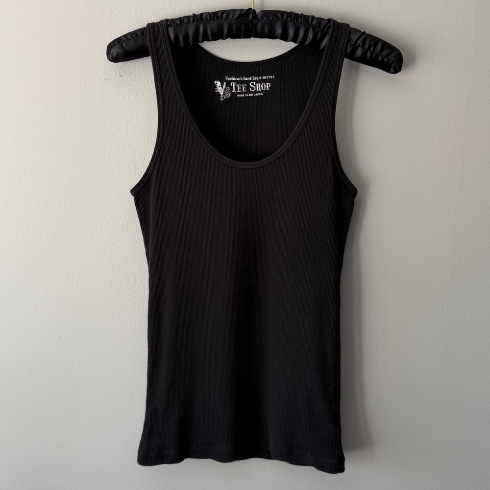 Vintage VS Tee Shop Black Ribbed Tank Top Women's Size Medium Y2K Fitted